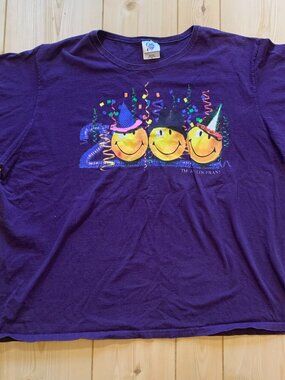 Vintage Y2K 2000 Happy New Year Millennium Smiley Face Loufrani T-Shirt 2X